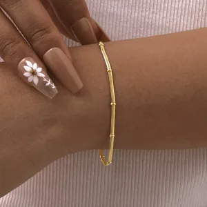 Minimalist Jewelry 18K Gold Plated Women Stainless Steel Bracelets Adjustable Snake Chain Bead Bracelet