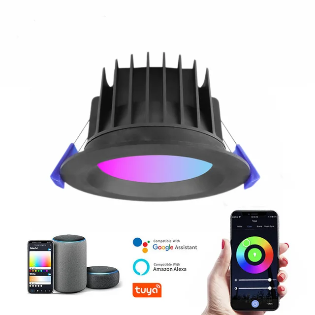 Recessed Smart LED Downlight black 10W 90mm TUYA wifi ZIGBEE IP44 saa Dimmable Ceiling Light Anti-glare Recessed LED Spotlight
