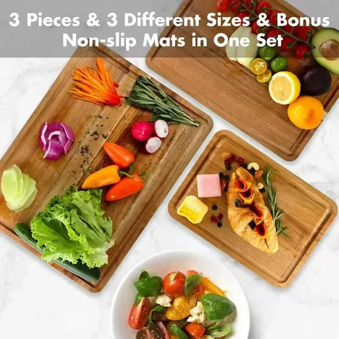Wholes Acacia Cutting Boards Set Wood Cutting Board Set of 3 for Kitchen, Acacia Wooden Cutting BoardsThick Chopping Board