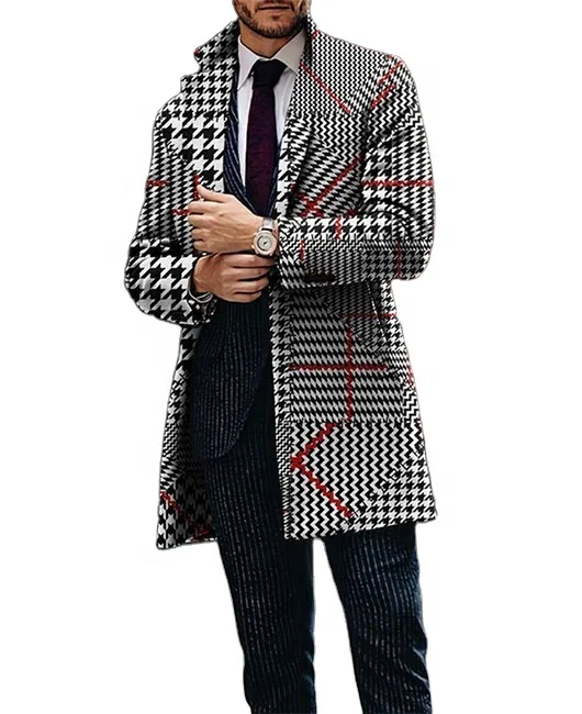 Casual Men's Winter Mid-length Tweed Jacket Slim-fit Single-breasted Coat_voghion.com