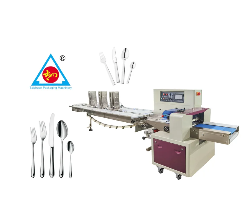 Automatic Disposable Plastic Tableware Spoon Knife Fork Cutlery Set Packing Machine with Feeder