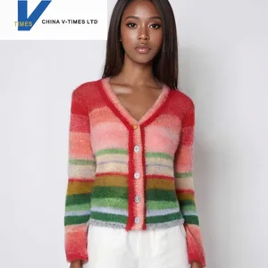 China V-times 2026 Winter Women's Trendy Sweater Casual Fashionable Color-Block Knitted Front Button Womens Clothing