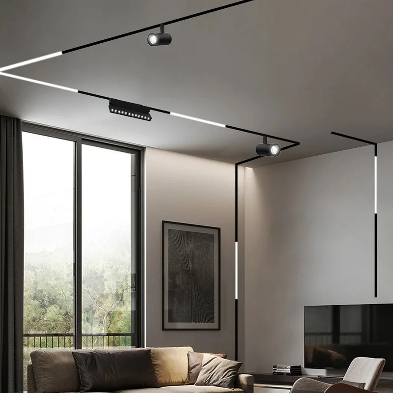 Magnetic Led Track Light Foldable Track  Rail Recessed Ceiling Suspension Led Magnetic Track Light for Shop Home Industrial