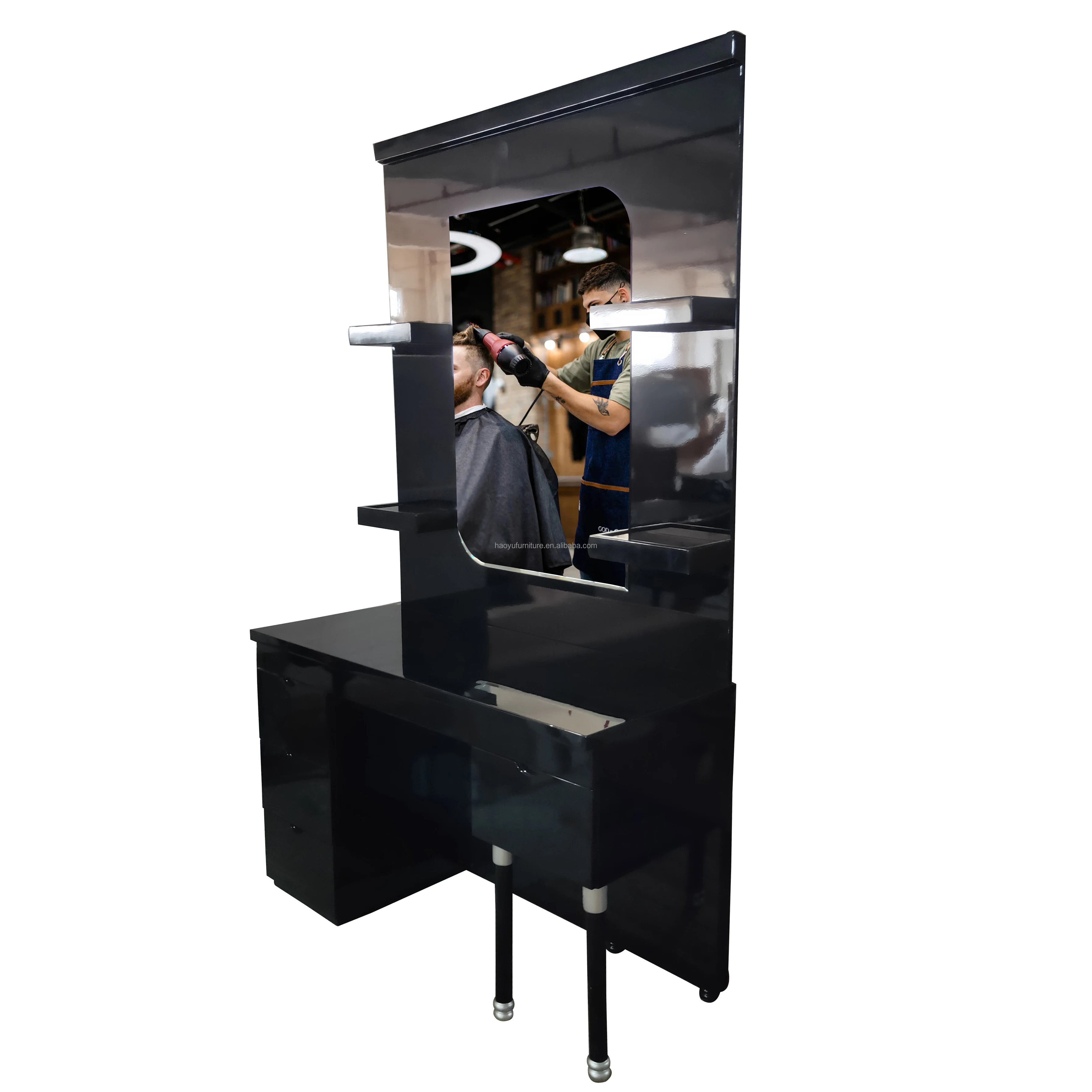 Newest Double Seat Barber Station With Mirror Black Barber Shop