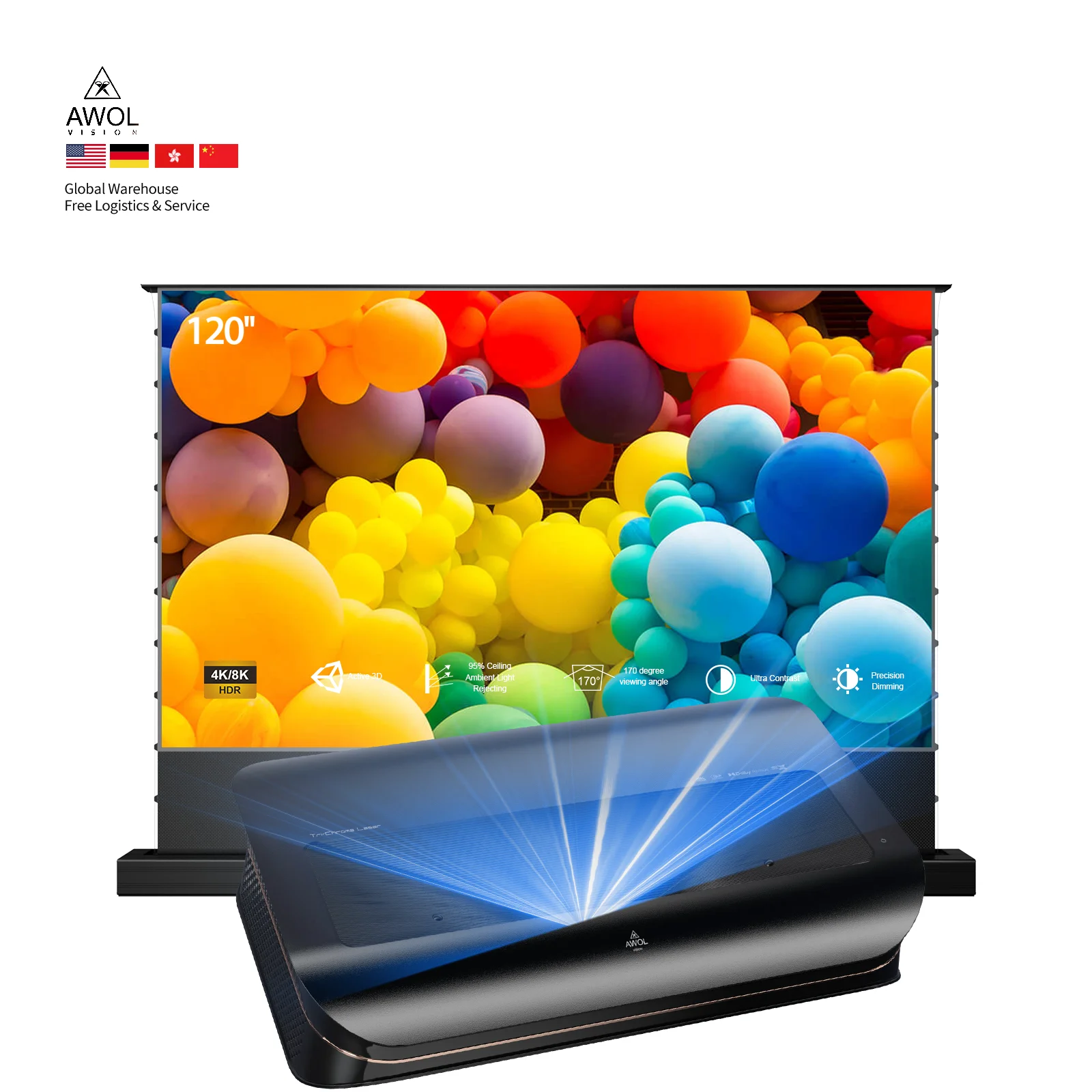 4K 3D Projector AWOL Vision LTV 2500 Smart TV Projector Android Home Theater Laser Projector Ultra Short Throw 111067