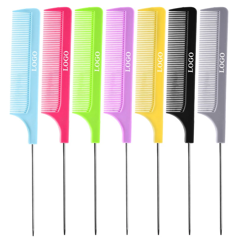 Factory Direct Sale Antistatic Plastic Rat Tail Comb Multicolor Hair Parting Comb Custom Logo Braiding Comb
