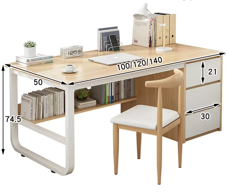 Modern Simple Wooden Writing Desk for Home Office Bedroom Iron Computer Table with Drawer Small Spaces Wholesale Use Furniture