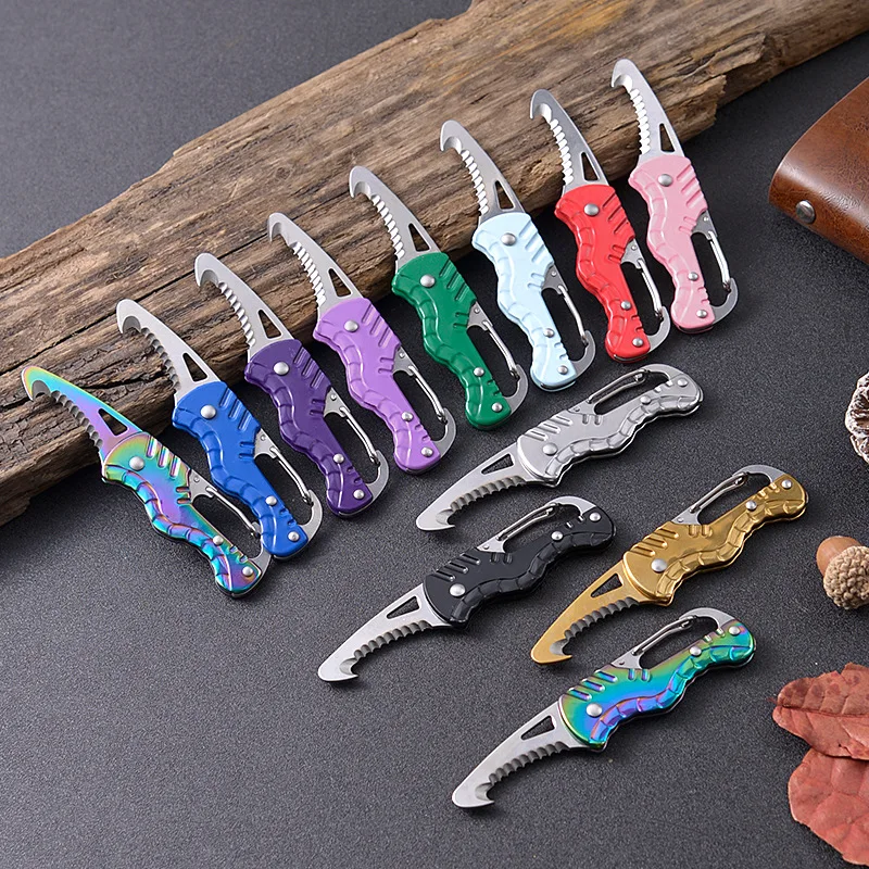 Mini Folding Keychain Knife 3CR13 Serrated Hook Blade Car Emergency Seat Belt Cutter EDC Express Box Opener Multi Tool Wholesale - view 1