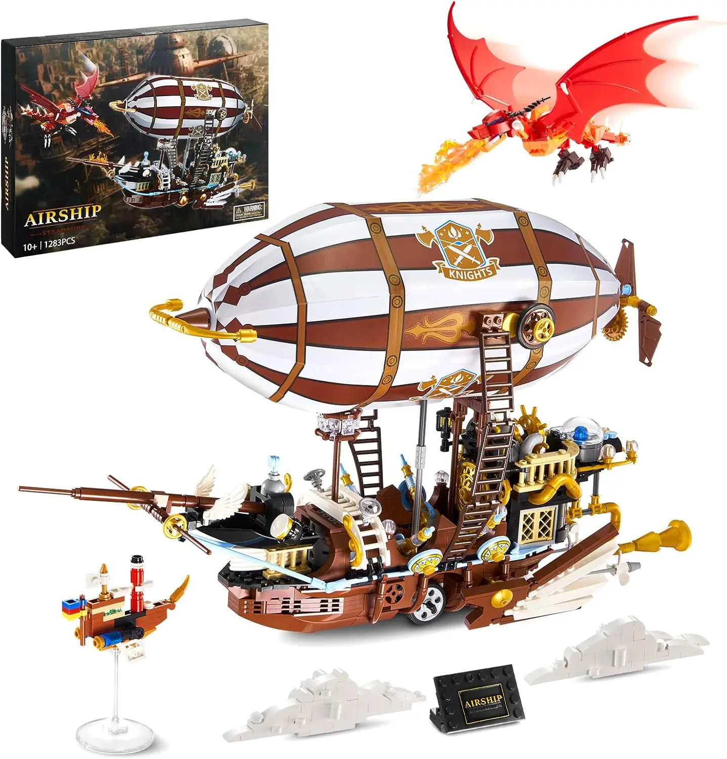2024 New Airship Steampunk Construction Toy Building Blocks Spaceship Dragon Attack Pirate Ship Sailboat Model Gift for Kids
