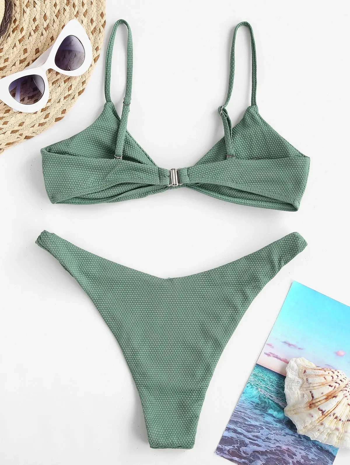 Two Piece Back Self Tied Strings Swimsuit Women Hot Sexy Beachwear Fitness Plus Size Women Swimwear
