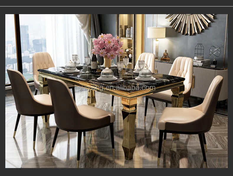 Glass Luxury Round Modern Furniture Marble Dining Table Set 6 Seater