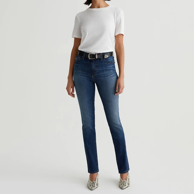 OEM/ODM High-Rise Slim Straight Fit Denim Jeans for Women Oceanic Blue Pure Cotton Customizable Waist for Streetwear Everyday