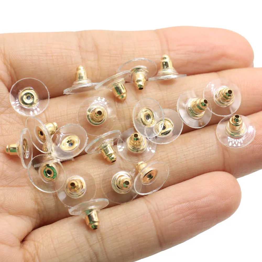 10 x 6 mm , Gold Color Earring Backs ,Silicone Clear Earring Backs