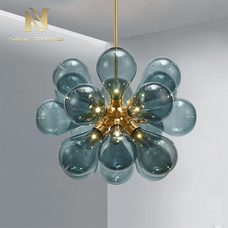 PMY80196 Art Design Indoor Decoration White Blue Pink Amber Flower Shape Led Pendant Light