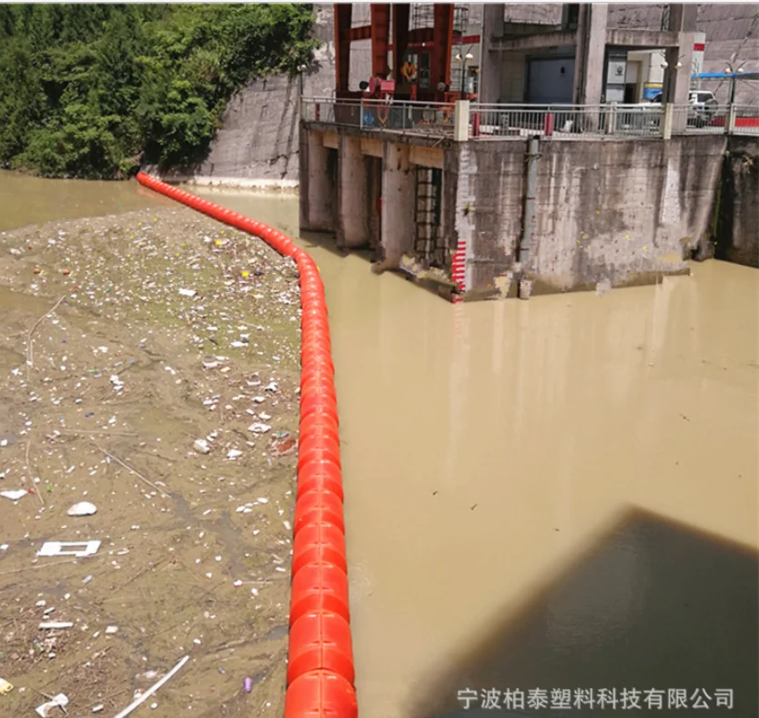 Direct Manufacture HDPE Rotomoulded Marine Pontoon PE Floating Trash Barrier with Piston for Water Seaweed Fence Boom