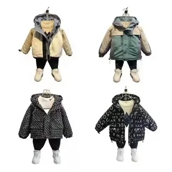 Add down jacket foreign style new fashion men's and women's baby thick coat cotton-padded jacket wholesale