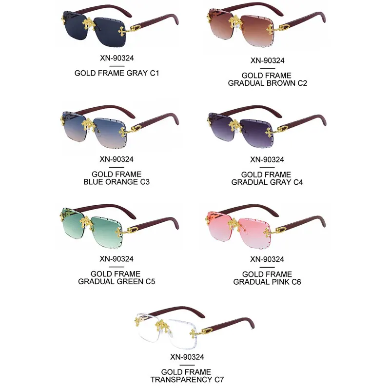 Lunettes De Soleil Vintage Sans Monture En Bois Et Dorée - Pour Femme, Neuves Avec étiquettes