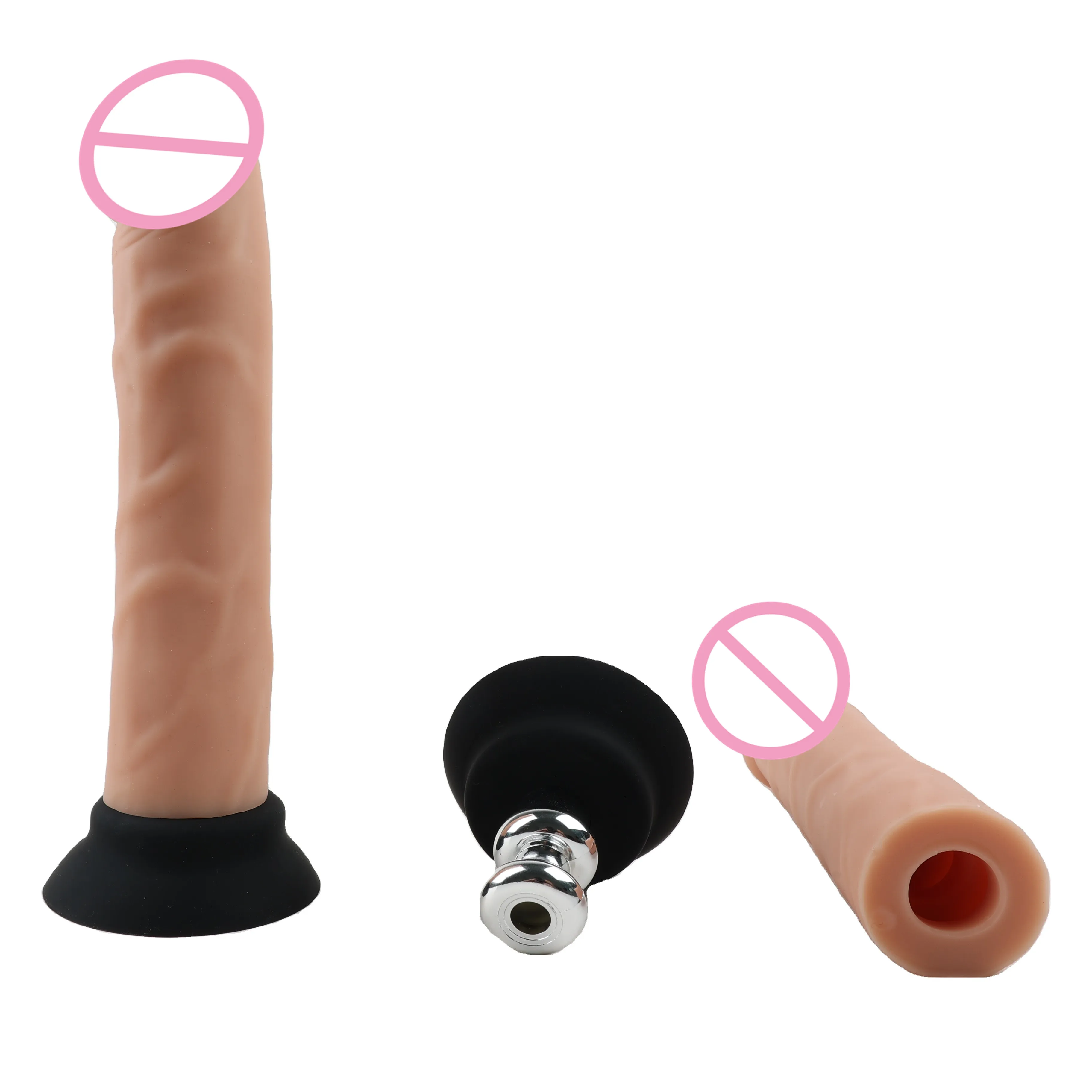 Silicone Dildo with Suction Cup Artificial Penis Flexible Rubber Sex Machine Flesh Soft Adapter with Vac-u-Lock Connector