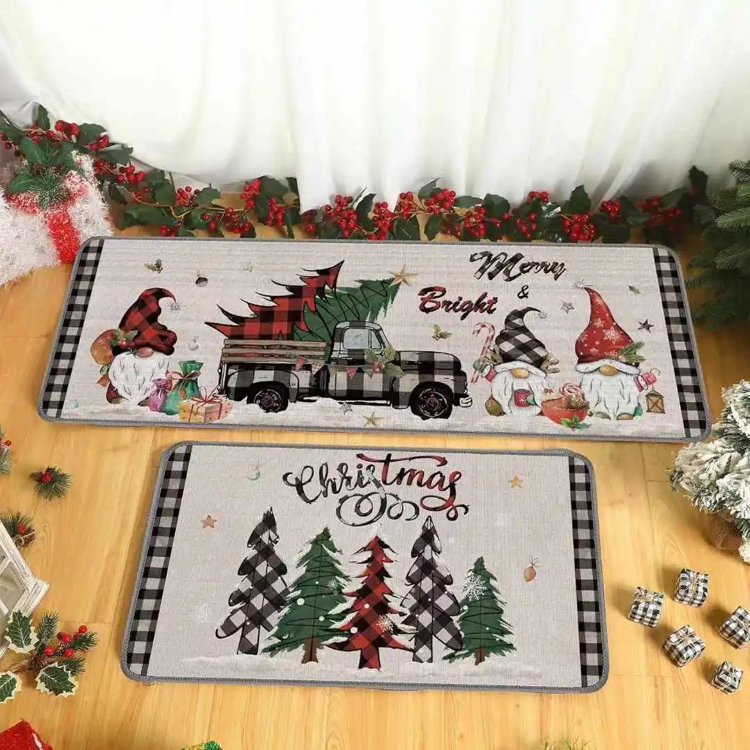 Red Merry Christmas Kitchen Rug Sets   Decorative Area TPR Backing Floor Doormat details