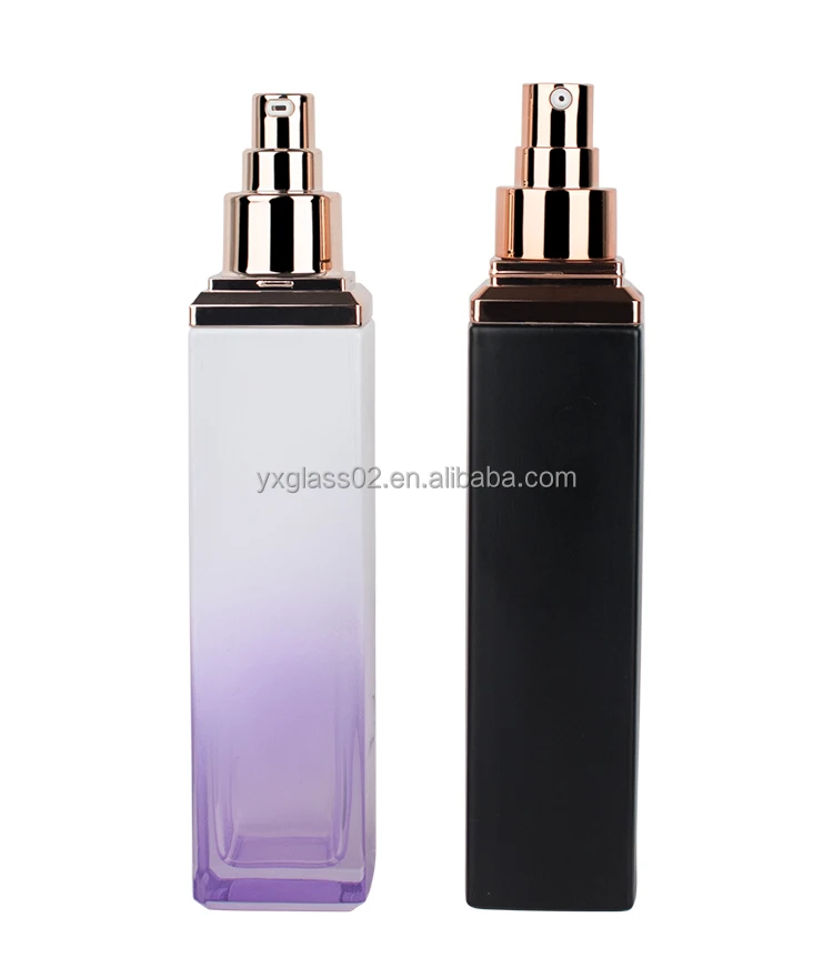 cosmetic glass packing set 120ml 100ml 40ml rectangular glass bottle with aluminum pump and transparent cover supplier