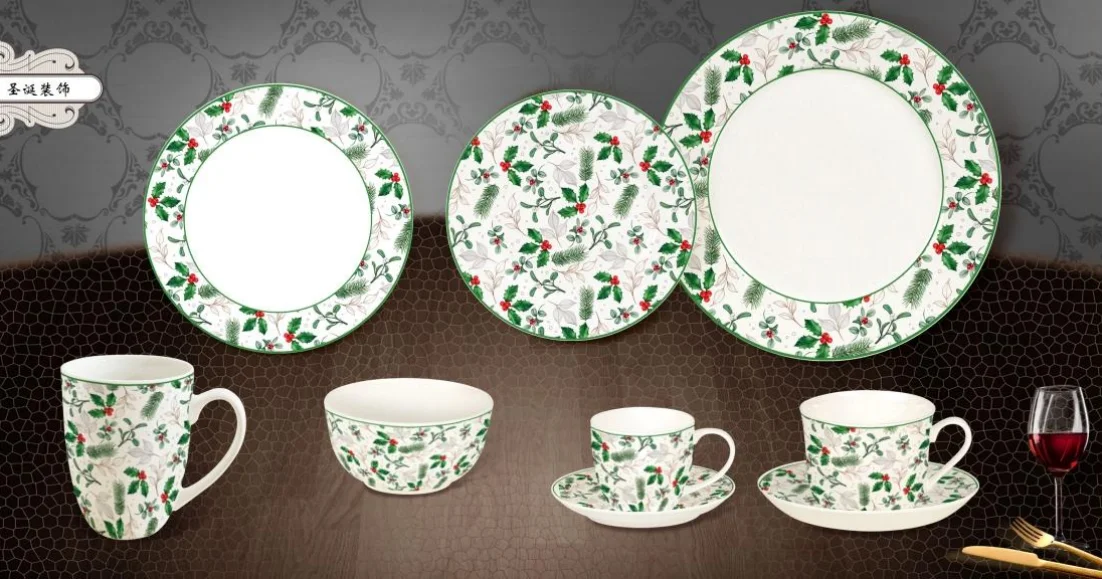 Taohui Ceramic Porcelain Customizable Christmas Vibe Dinner Set Dishes Bowls and Tea Cups for Home details