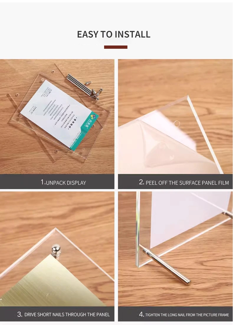 Customized A4 A5 A3 Tabletop Acrylic Certificates Document Display Stand Wall-mounted Clear Acrylic Picture Frame supplier