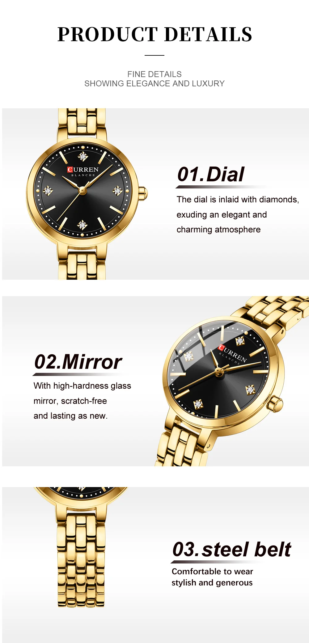 Curren 9106 Fashion Golden Quartz Wristwatch Stainless Steel Waterproof Women's Watches Original Luxury Ladies Watch for Women