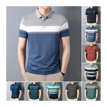 Middle Age Clothing Men's Blank Golf Polo T-Shirt Embroidered Logo 100% Ice Silk Fiber Short Sleeve Casual Polo Shirt