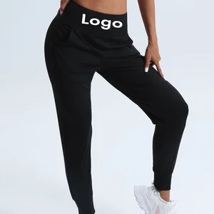 Custom Logo Plus Size Sports Loose Fit Ankle Cinching Back Zipper Pocket High Elastic Training Fitness Outdoor Nine Point Pants