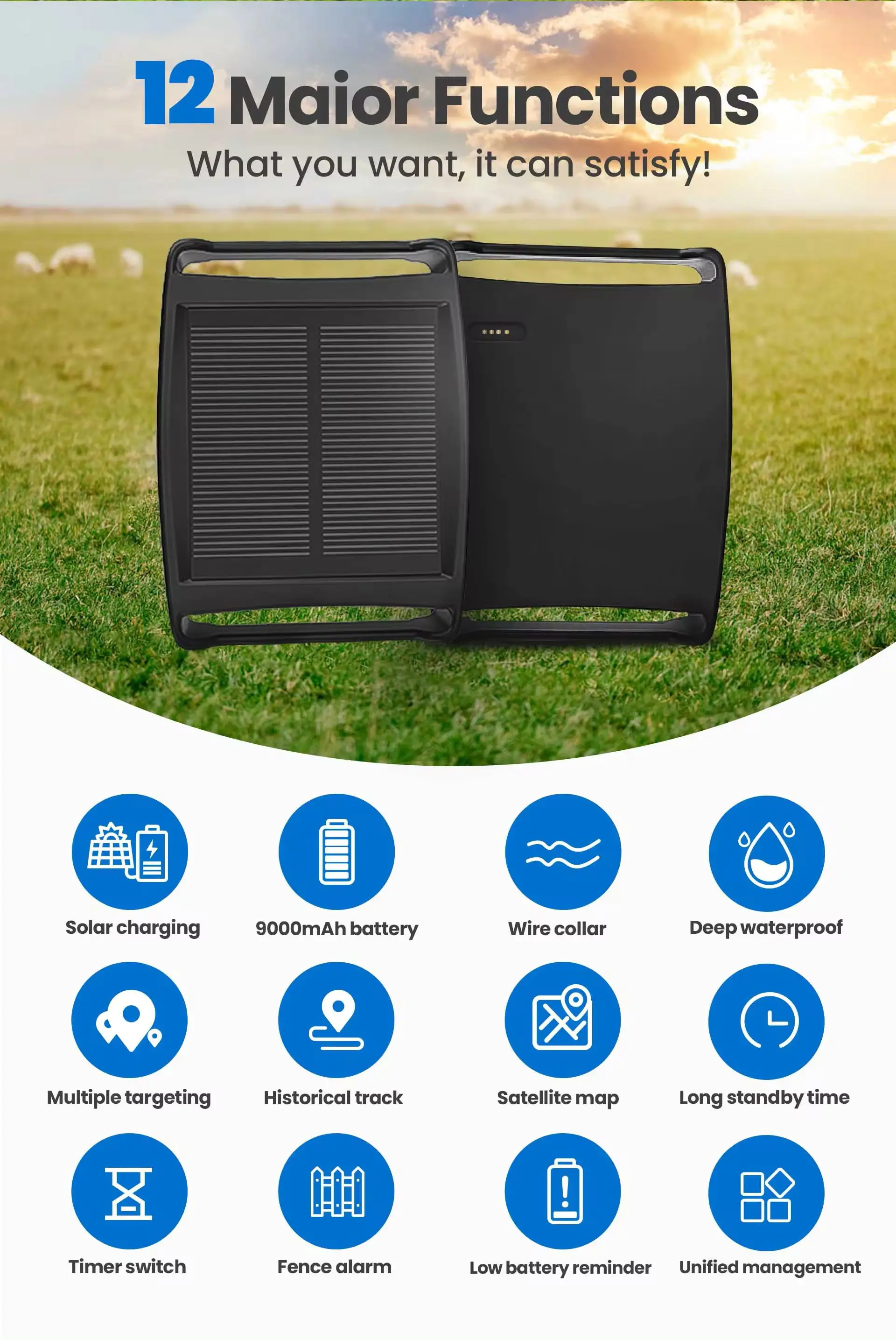 2G GPS Tracker for Cow Cattle Sheep Dog Cat Pet Animal Long Standby Time GPS Tracking Precise GPS + LBS + WiFi Positioning