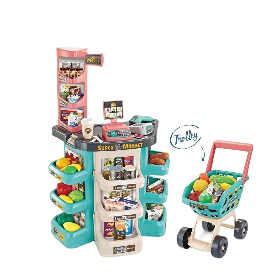 Детский пластиковый комплект игрушек для ролевых игр электрический кассовый аппарат супермаркета игрушечная корзина покупок