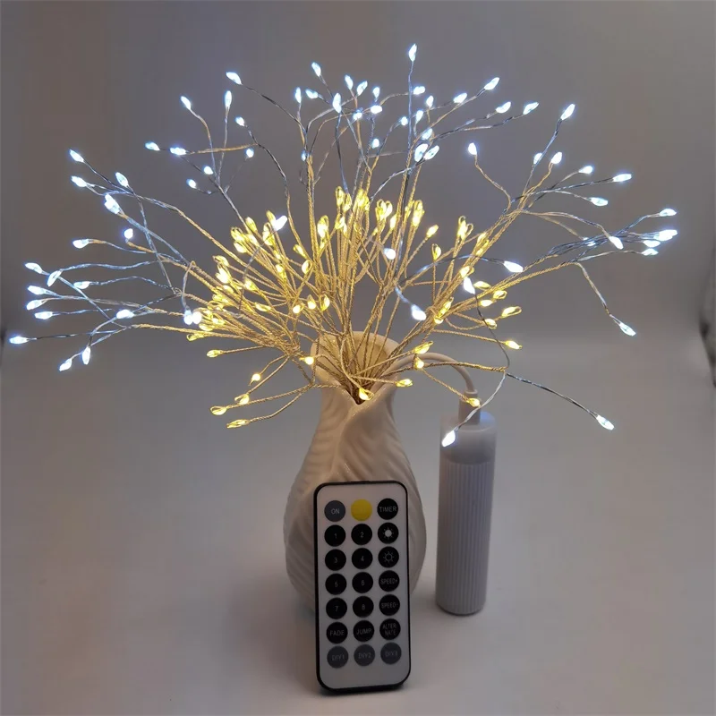 120L Cooper Wire Christmas Decoration Rechargeable Starburst Fireworks Outdoor Fairy String Light with Remote