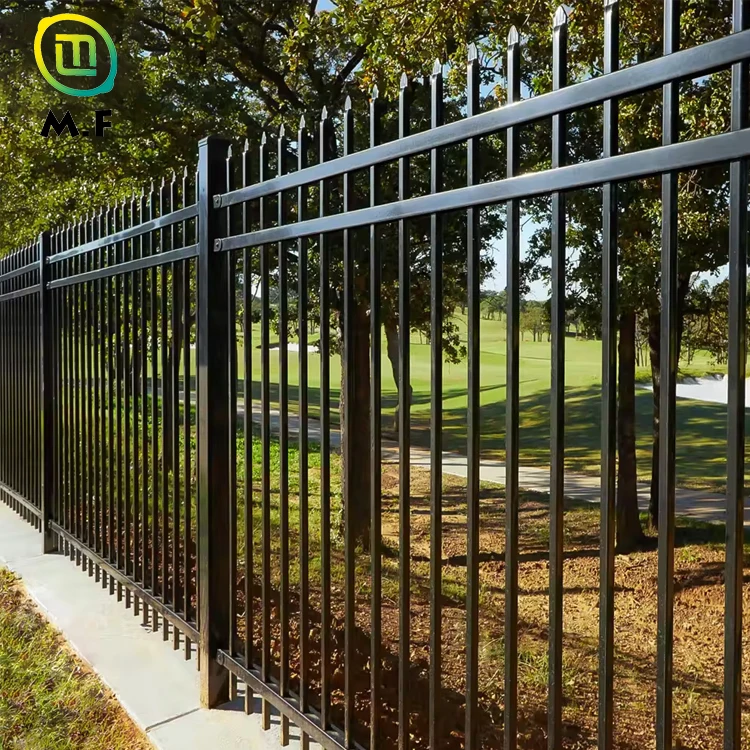 Industrial Metal Iron Garden Fence Panel Outdoor Rail Galvanized Steel Picket Fence Panel For Country