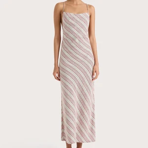 Wisrise Fashion Chic & Stylish Manufacturer Customized  Women's Pink & White Striped Spaghetti Straps Slip Slim Fit Maxi Dress