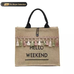 KALANTA Women Summer Large Capacity Beach Straw Big Letter Linen Totes Casual Travel Shopping Shoulder Bag Tassel Handbag Ladies