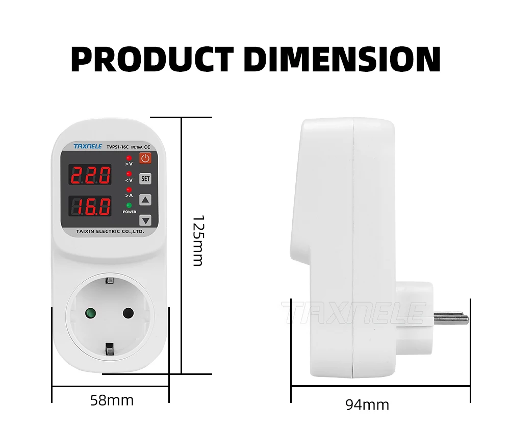 Sobre Corrente De Tensão Sob Tensão Protetor Soquete AC 220V 110V Ajustável 16A Surge Protector EU Plug Socket Safe Protect