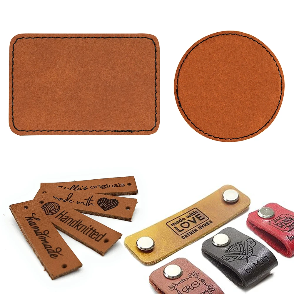 Custom Heat Press Blank Leather Patches Leatherette Clothing Logo Iron On Custom Pu Leather