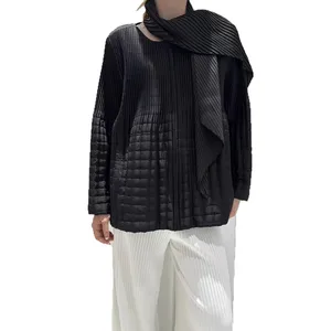 Factory Direct High Quality Chic Fashion Women's Cotton Coat Miyake Pleated Clothing with Polyester Lining Casual Outerwear