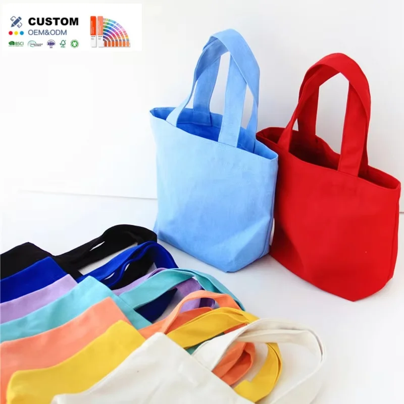 Full Cotton Canvas Eco-Friendly Shopping Handbag Wholesale In-Stock Canvas Bag Single Shoulder Colorful Blank Handheld Bag