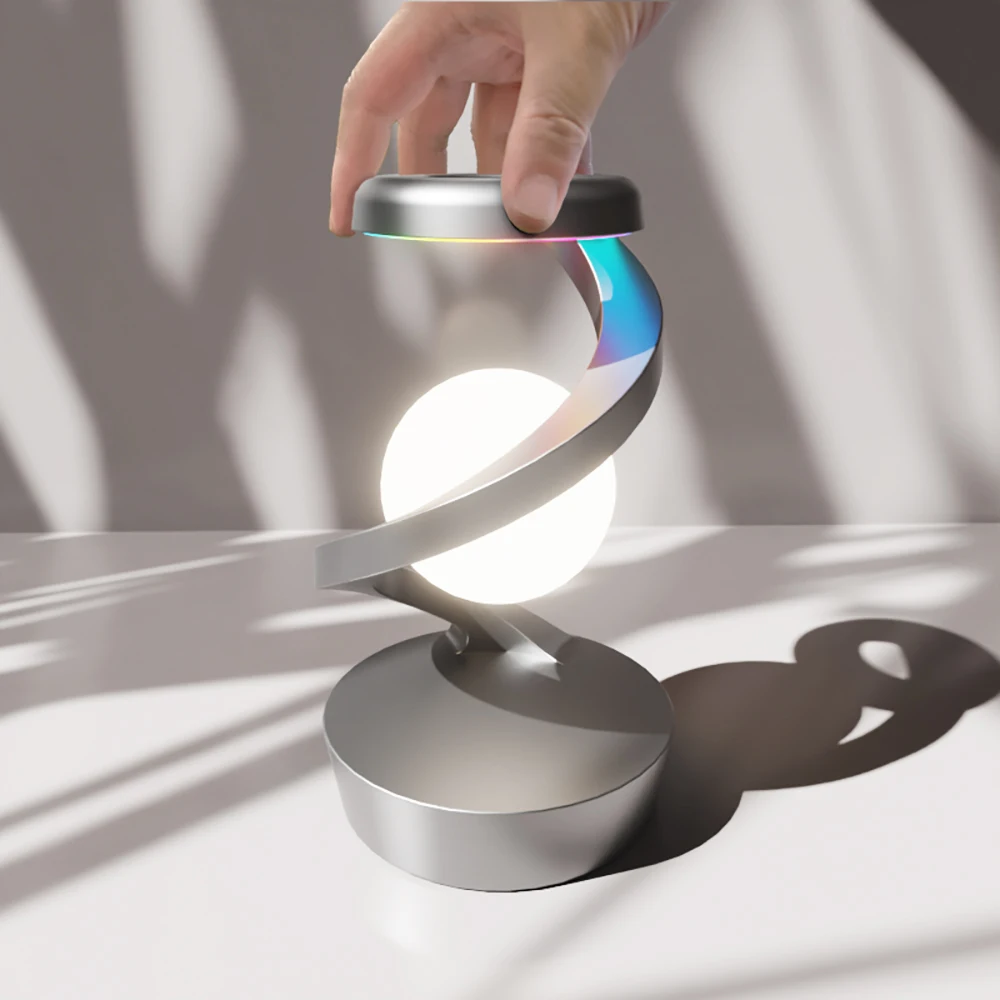 Modern Creative Desktop Ambient Light Table Lamp New Wireless Charging Visual Suspension Ball Night Lamp for Smartphone Charging