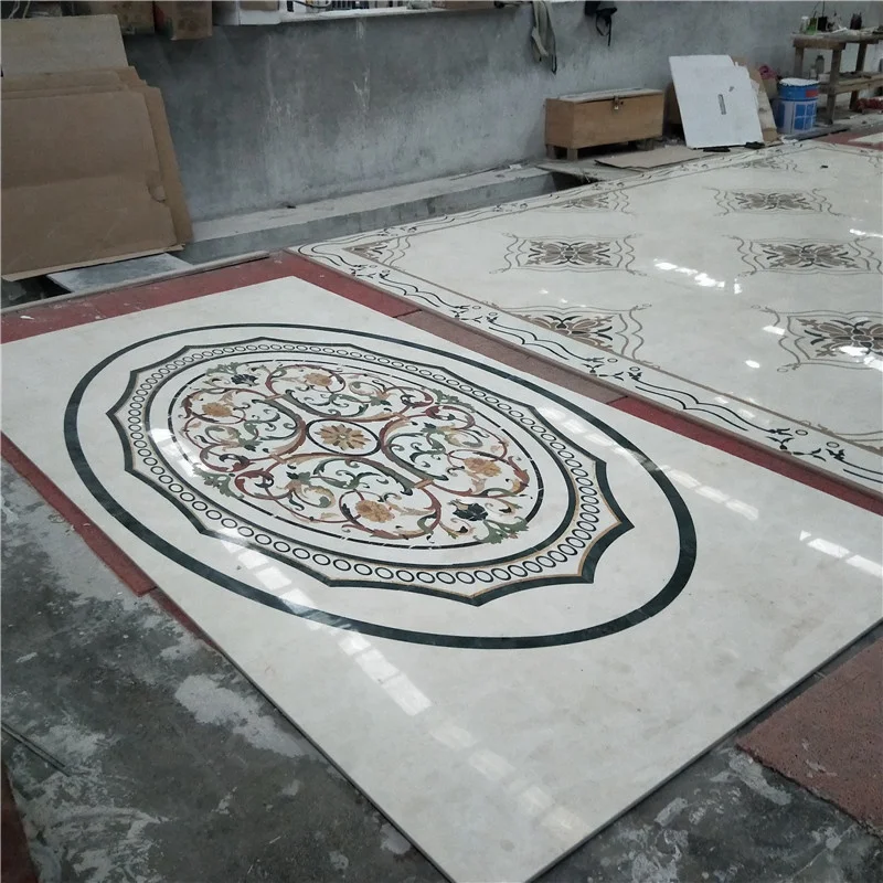 product polished natural marble brass mosaic water jet tiles medallion style square villa design hotel front indoor floor decor dolomite-5