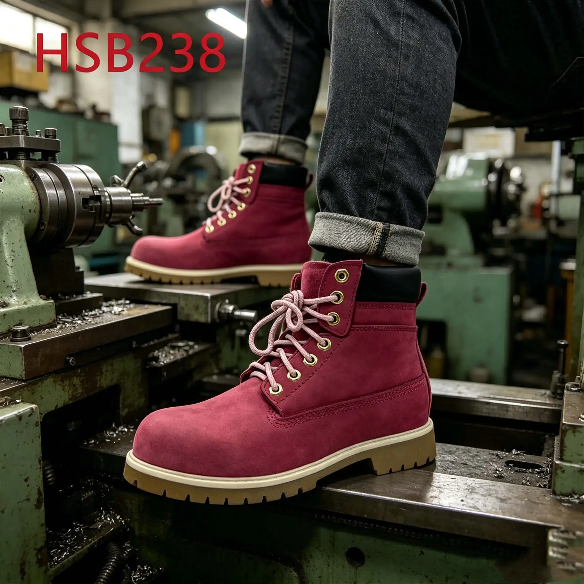 ZYF,top Level Nubuck Leather pink Safety Boots with Steel Toe Petroleum Industry Oil Resistant Leather Work Footwear HSB238