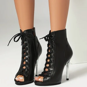 Ladies Cowhide Jazz Shoes High-Heeled Rubber-Soled Latin Dance Shoes Performance Boots Adult Stage Catwalk Sandals