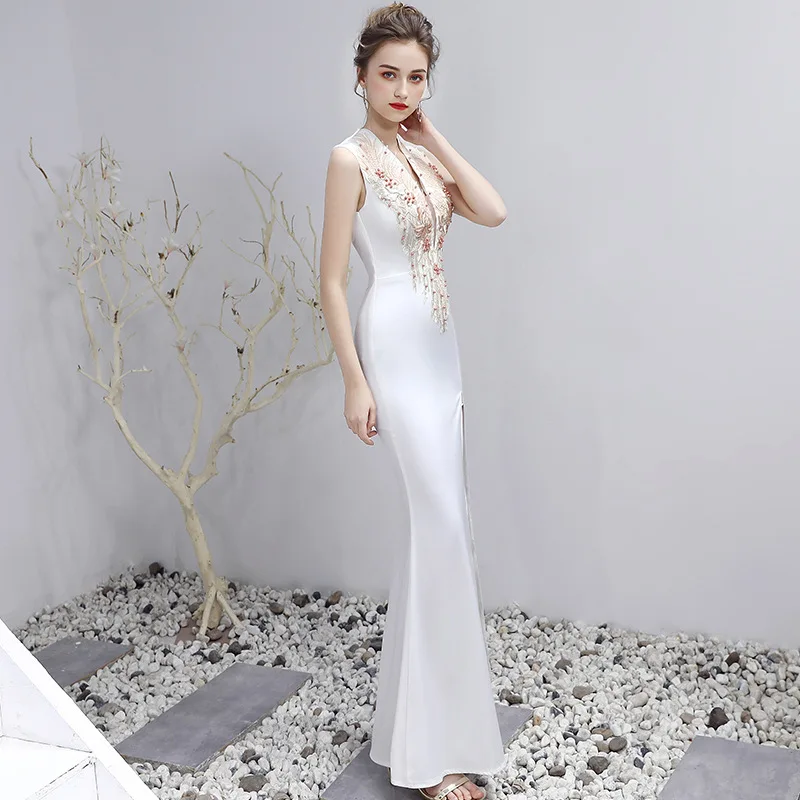 knee length dresses for ladies A Line V Neck Floor Length Lace White Long Prom Dresses, White Lace Fo –  abcprom