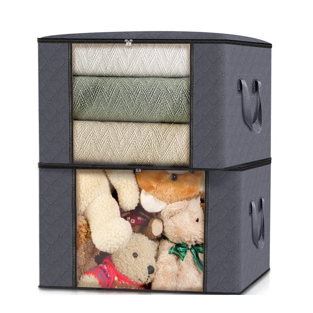 2x Faltbare Aufbewahrungsbox 65 L – Mit Transparentem Reißverschluss-Deckel, 60x37x30 Cm, Inkl. 2 Trennwänden – Für Kleidung & Decken