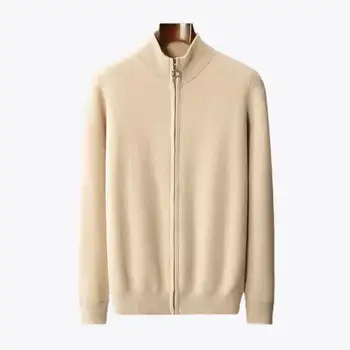 OEM custom logo Winter 100% pure cashmere men's half-height stand-up collar zipper old money style sweater, old money  sweater