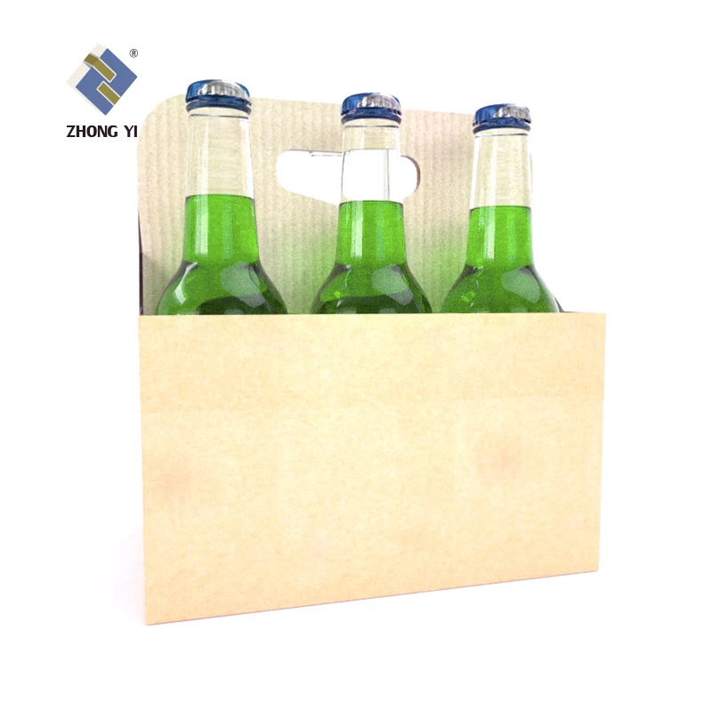 Folding Custom Printed Kraft Paper Cardboard 4 or 6 Pack Beer Holder Carrier Wine Beer Bottle Packaging Box