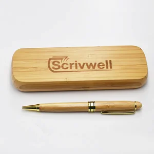 Stationery Office Writing Customized Logo Engrave Laser Christmas Gift Pen Set Promotion Bamboo Wooden Pen With Box