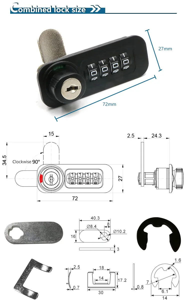 Rotary Black Abs Cam Lock Master Key 4 Digital Combination