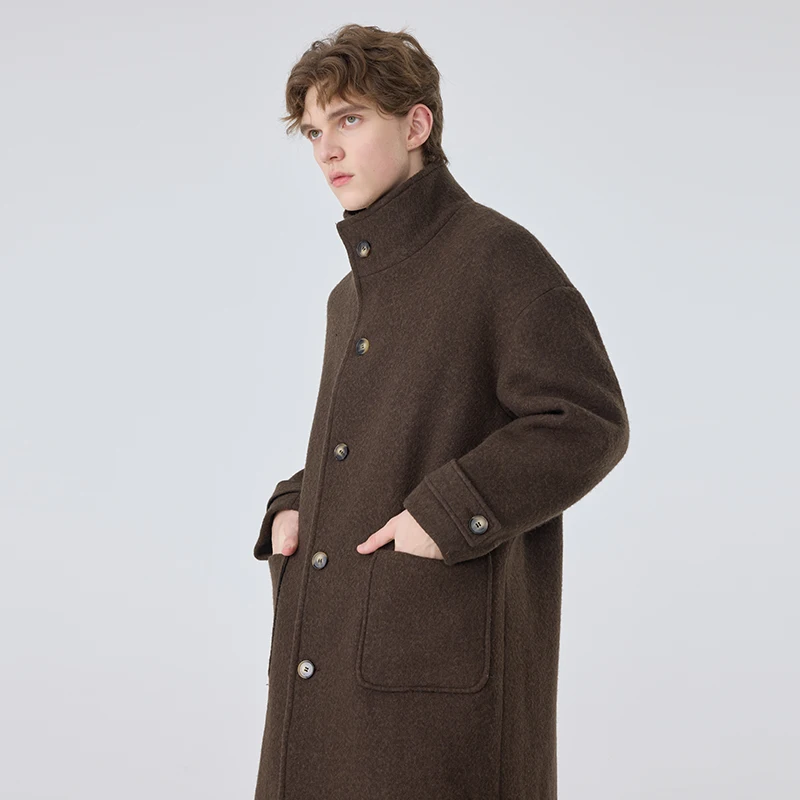 Men's Mid-length Wool Overcoat Autumn And Winter Trenchcoat Trendy Loose Fit - Image 4